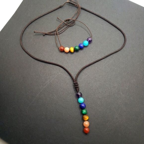 Chakra bead necklace with matching adjustable bracelet - Picture 1 of 9